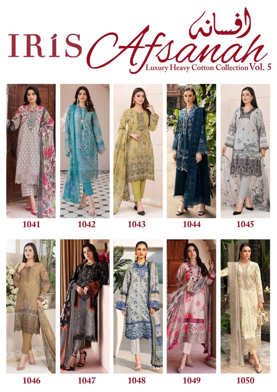 Afsanah Vol 5 By Iris Luxury Cotton Pakistani Dress Material Wholesalers In Delhi
